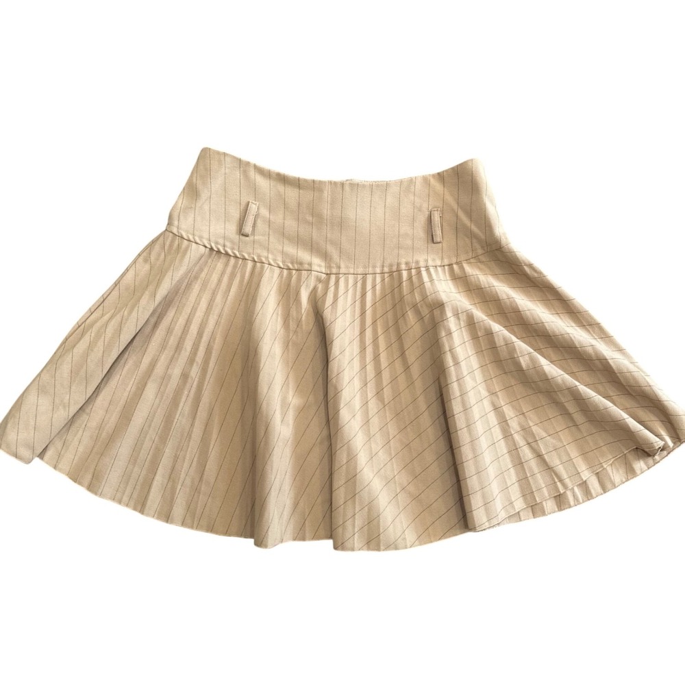 BEBE Vintage Tan Pinstripe Pleated Mini Skirt Size S Preppy Academia Made in USA